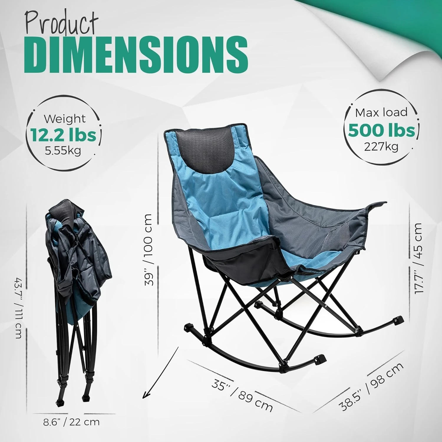 

Негабаритное кресло-качалка для кемпинга, полностью мягкое кресло для патио с боковым карманом, портативное кресло для газона с высокой спинкой и подголовником