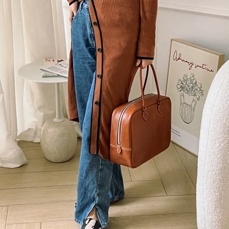 Large Capacity Document-bag Fashion Simple Zipper Cowhide Handbags 2024 New Luxury Commuter Purses Clutch Moda Bolsos Femininos