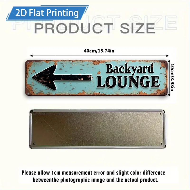 [2D FLAT] 1 قطعة لافتة معدنية، 4 × 16 بوصة لافتة صالة الفناء الخلفي ريفي 2D طباعة مسطحة فنية جدارية معدنية