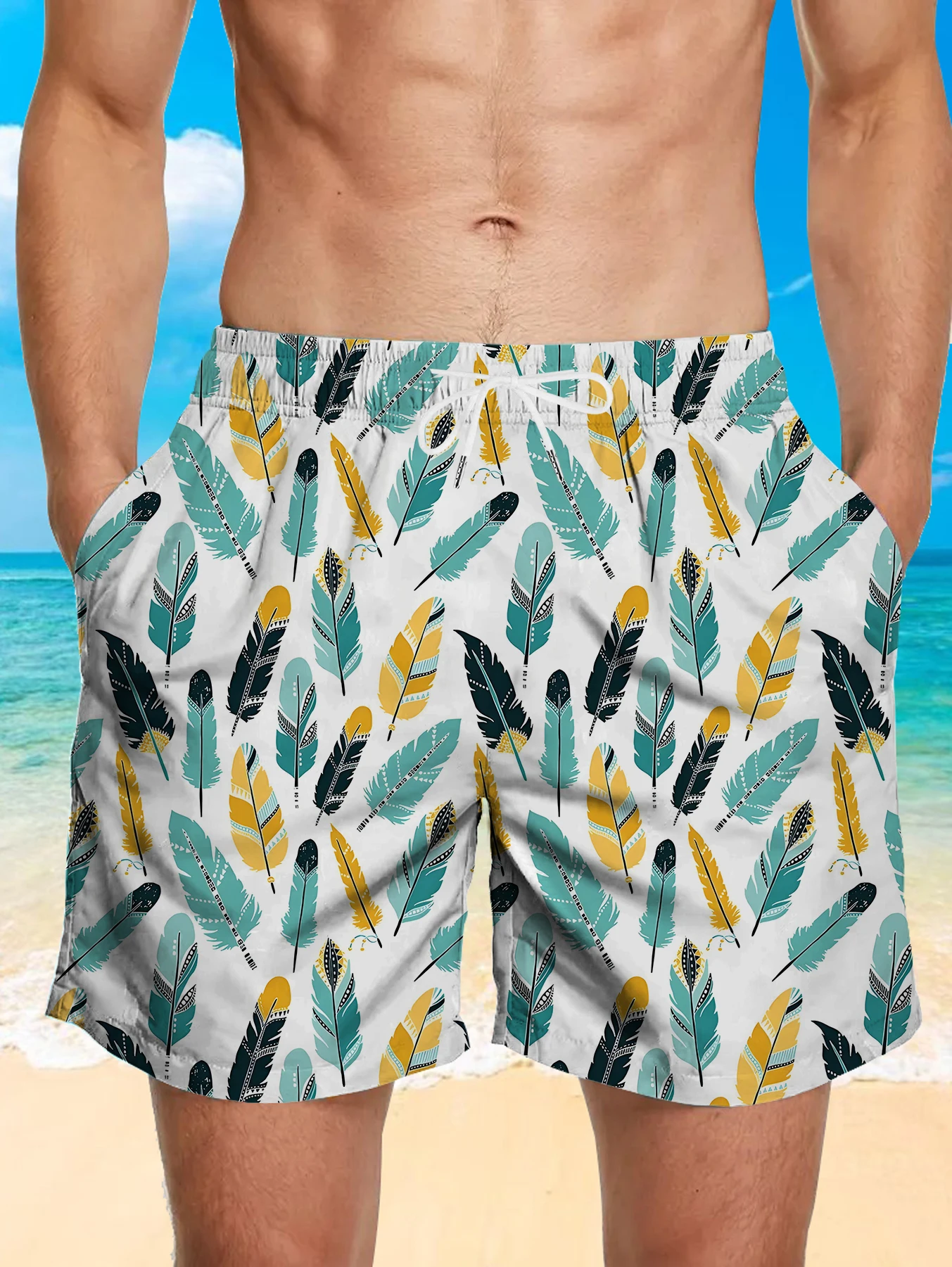 

Classic Full Print Beach Pants Men Digital Printed Quick Dry Polyester Short Pants