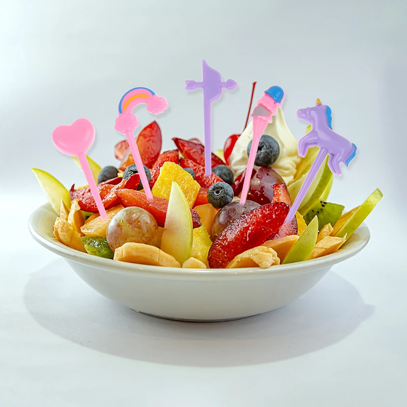 Creative Cute Fruit Fork Creative Animal Cute Unicorn Fruit Fork Set Lunch Sign Fruit Party Outdoors Picnic Cake Sign