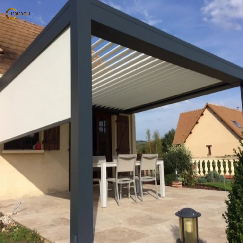 

KAKADU 694-170 Outdoor Solar Aluminum Pergola With Louver Roof Powder Coated Nature