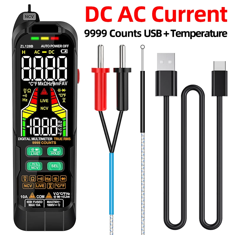 스마트 멀티미터 디지털 미니 자동차 전문 테스터, True RMS NCV AC DC 전압 테스터, 휴대용 전기 미터