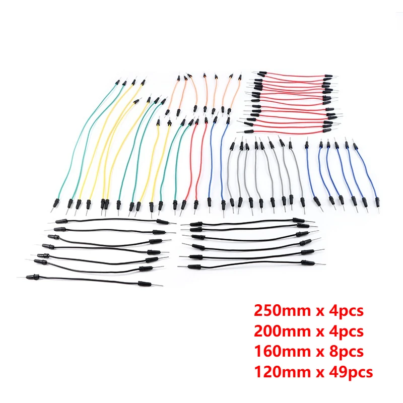 65pcs Breadboard Wire 12 16 20 25CM Solderless Power Jumper Cable Kit PVC Flexible DIY Electronic Line 2 Pin Connector Mixed