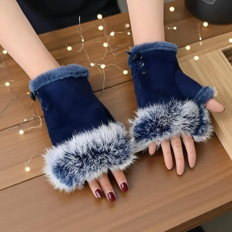 قفازات قطيفة بدون أصابع قفاز شتوي نسائي ناعم دافئ لتدفئة المعصم في الهواء الطلق قفازات سميكة للحماية من البرد