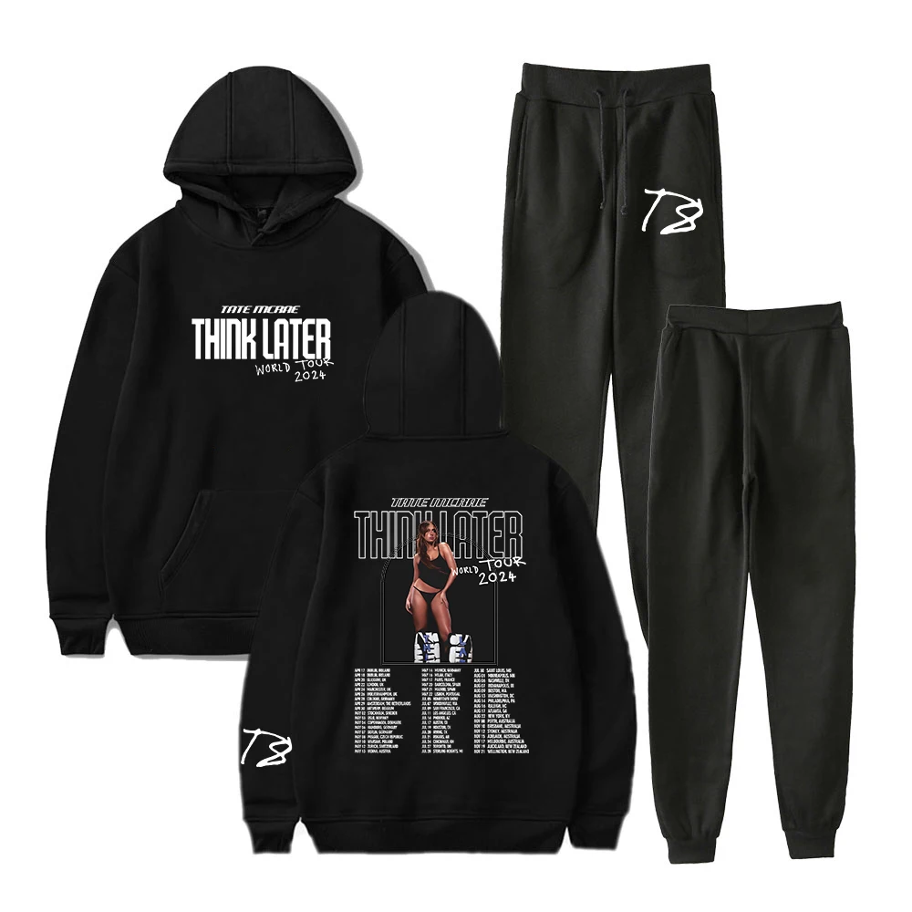 Tate McRae Think Later World Tour 2024 Merch Hoodie Jogger Pants Two Piece Set Sweatshirt+Sweatpants Men Women's Set