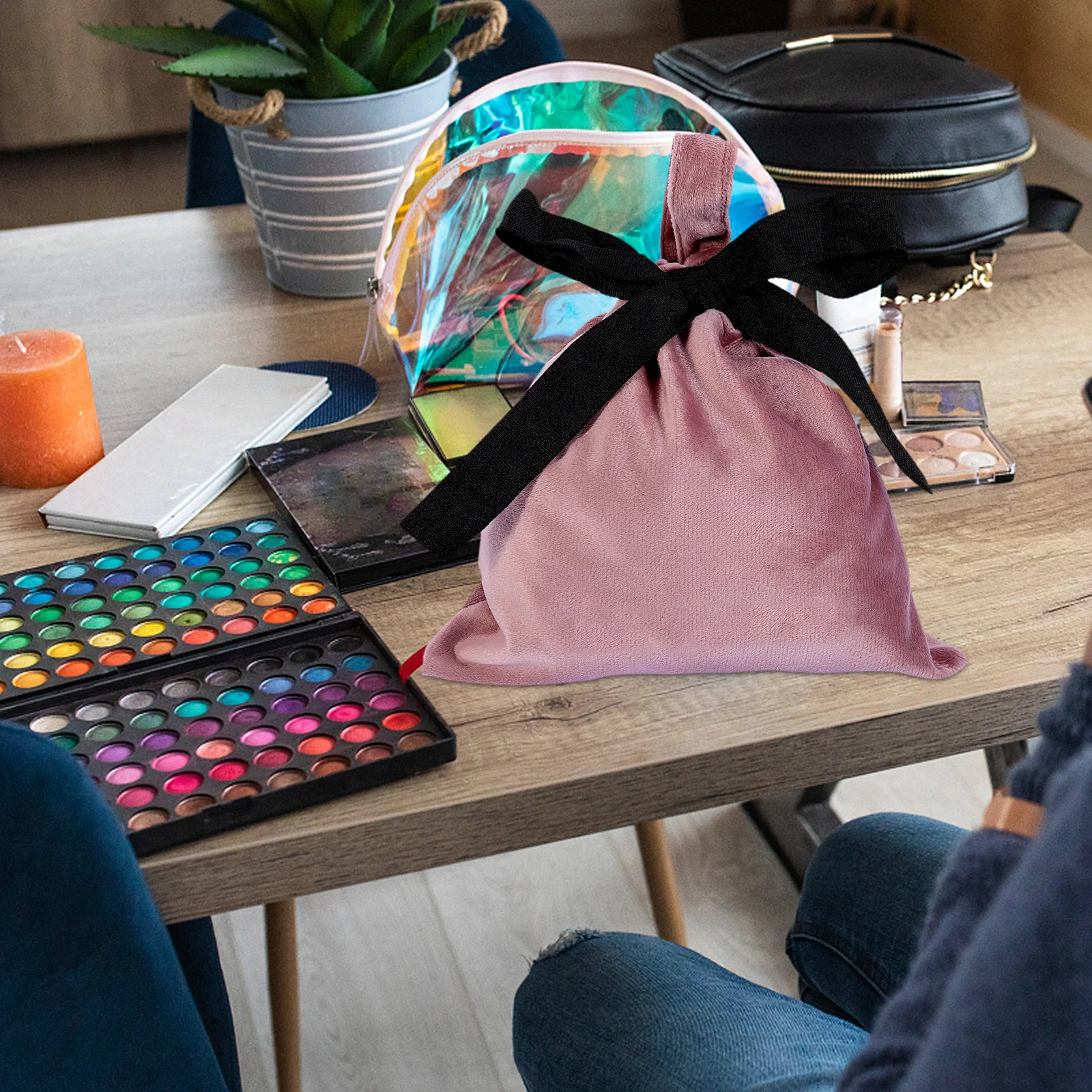 

2Pcs Travel Makeup Pouch Organizer Drawstring Bag for Business Trips Cosmetics Storage Makeup Bag Cosmetics Pouch