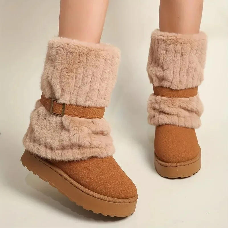 

New Women Thick Sole Faux Fur Snow Boots Winter Warm Thick Plush Cotton Shoes Woman Comfort Non Slip Platform Ankle Botas Mujer