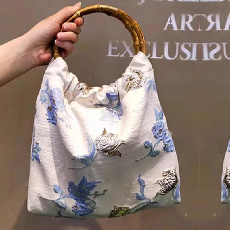 Retro Paired Cheongsam Women Bag Fashion Printed Bamboo Joint Bag Women Handbag