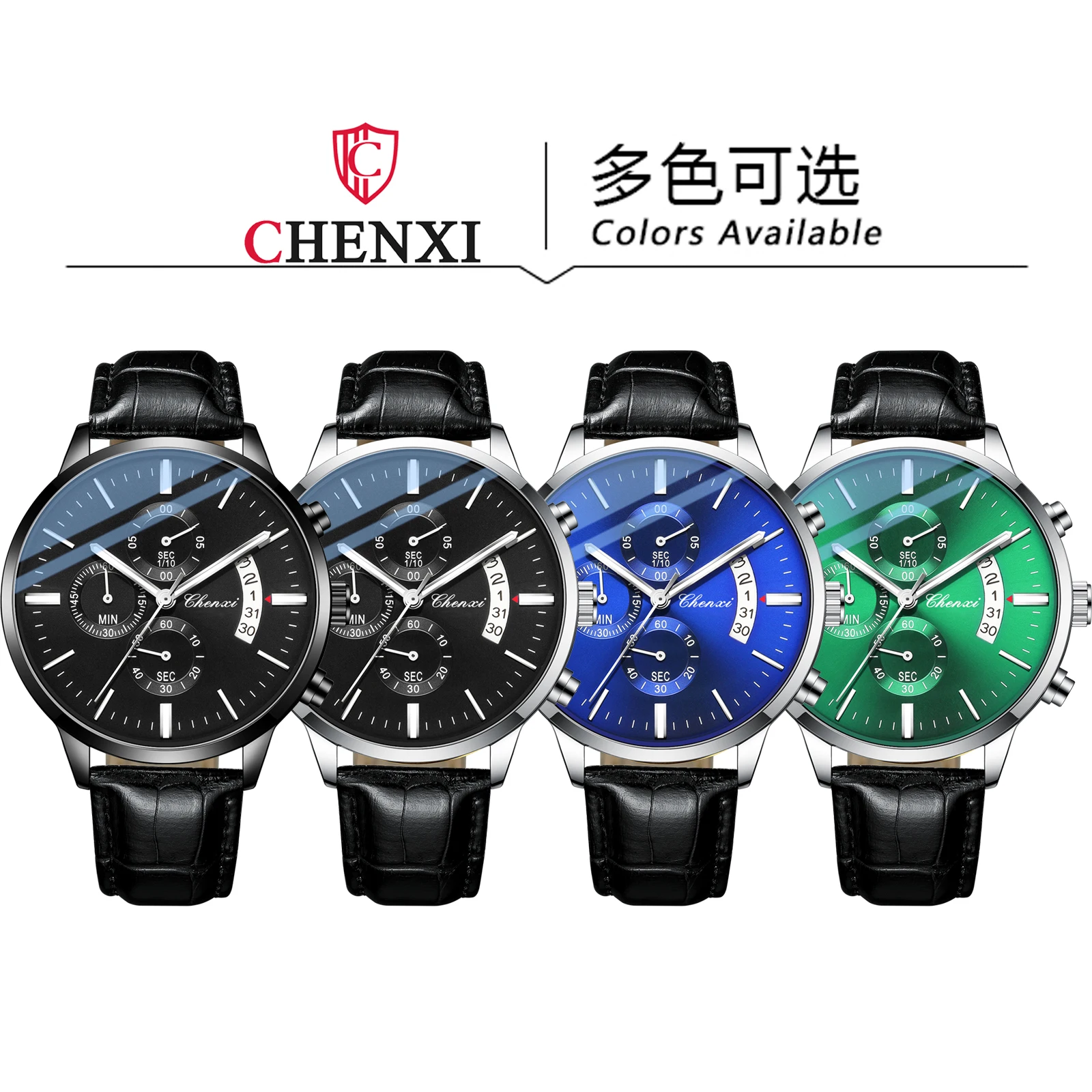 Мужские кварцевые часы CHENXI 907, черные, зеленые Роскошные деловые наручные часы, светящиеся часы с датой, неделей, кожаным ремешком, мужские часы, подарок, reloj