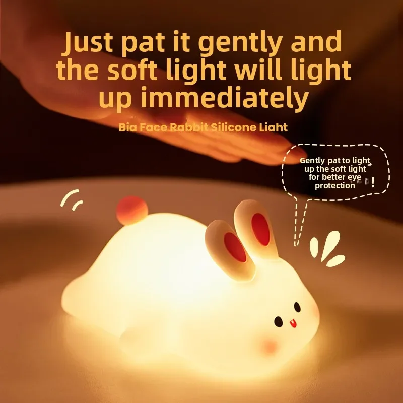 LED Lights Stitch Themed Rabbit Silicone Night Light USB Rechargeable For Bedroom Room Decoration Sleep Desk Lamp