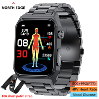 NORTH EDGE 1.9inch Men's Smart Watch ECG+PPG Heart Rate Belt Monitor Blood Glucose Pressure Oxygen Body Tempearture Smartwatch