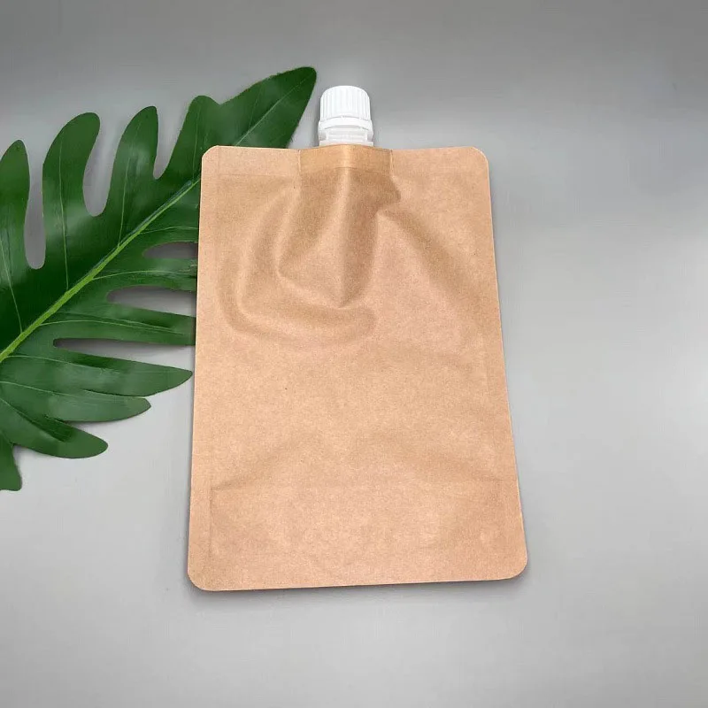 500ml Kraft Paper Spout Pouch For Liquid Drink Juice Disposable Packaging Stand Up Bag Cosmetic Makeup Packing