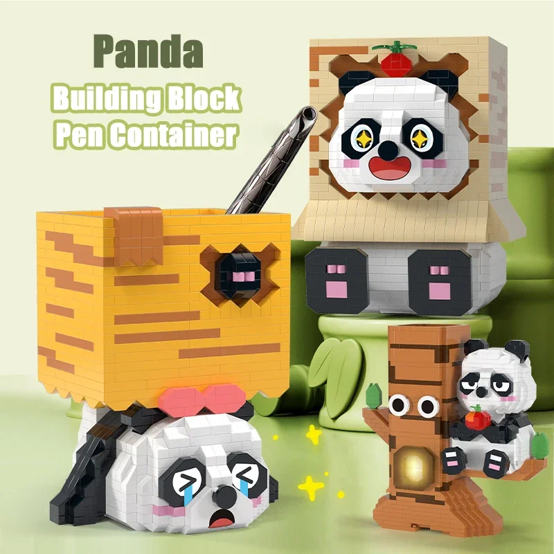 

Panda Building Blocks Pen Container for Kids Creative Diamond Particle Bricks Diy Assembly Games Plastic Model Children Gift