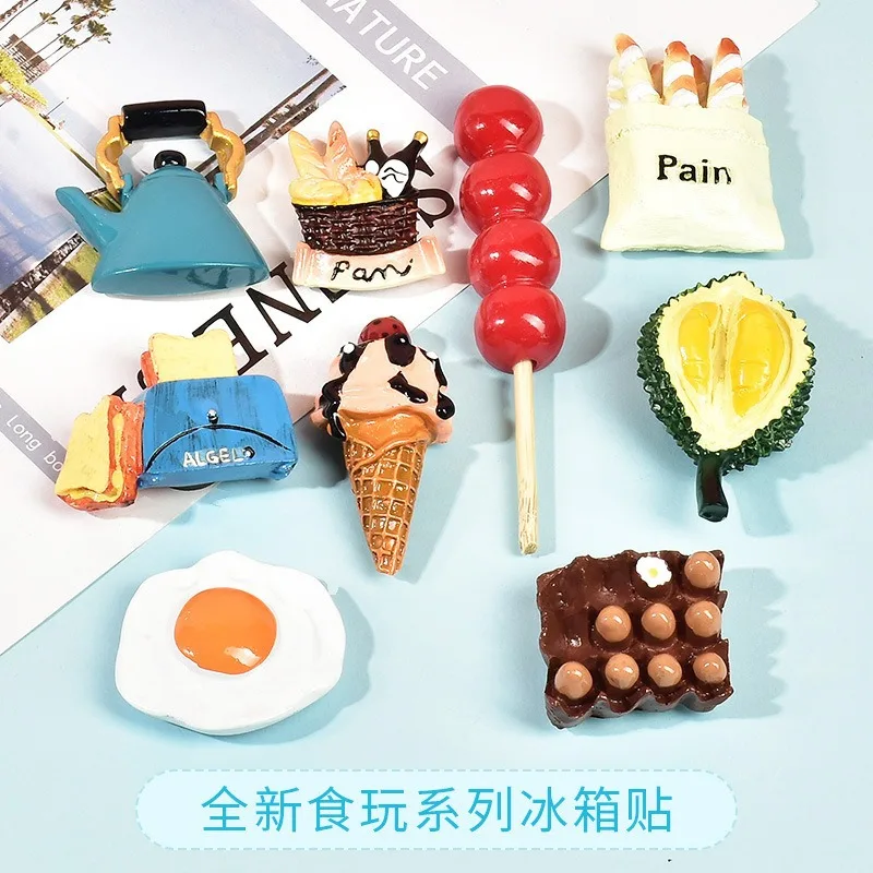 

Resin Cartoon Food Refrigerator Magnets - Ice Cream/Bread/Candied Hawthorn Snack Magnetic Stickers, Fridge Message Notes Decor
