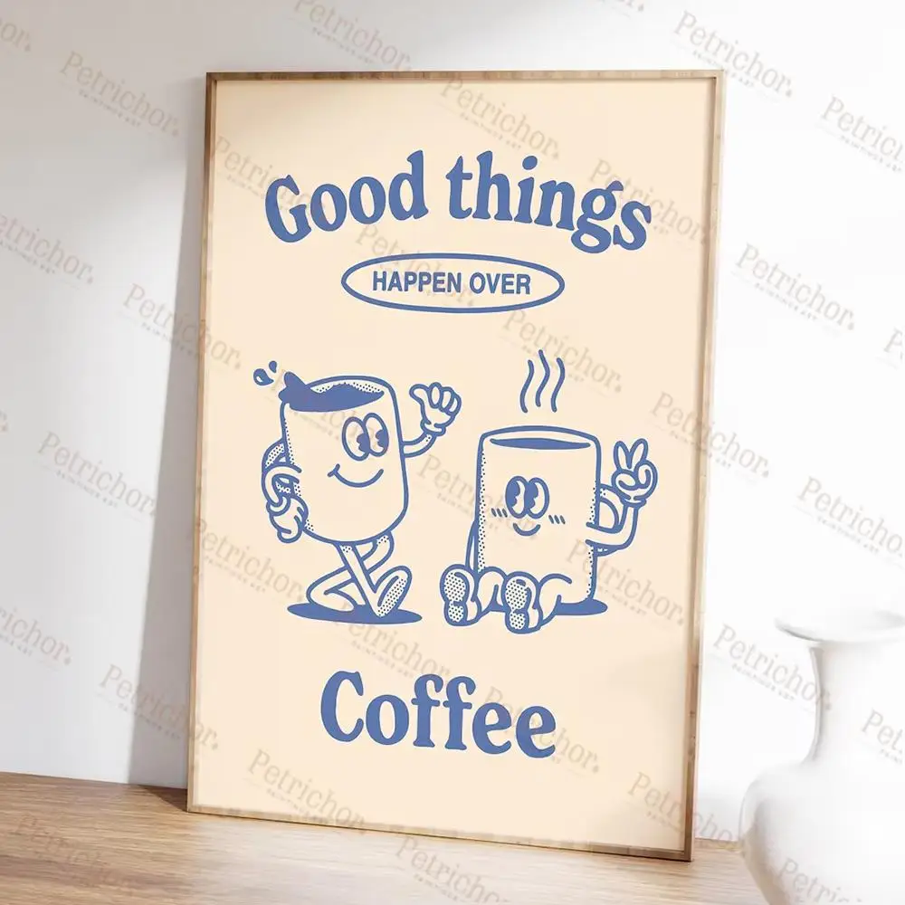 Modern Coffee Lover Retro Drink Good Things Quotes Wall Art Prints Canvas Painting Poster Pictures For Kitchen Room Home Decor