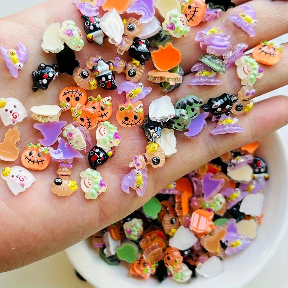 20 Halloween Gothic Style, Pumpkin Head,, Bat, Magic Hat Nail Accessories, Random Styles, Suitable for DIY Nail Art