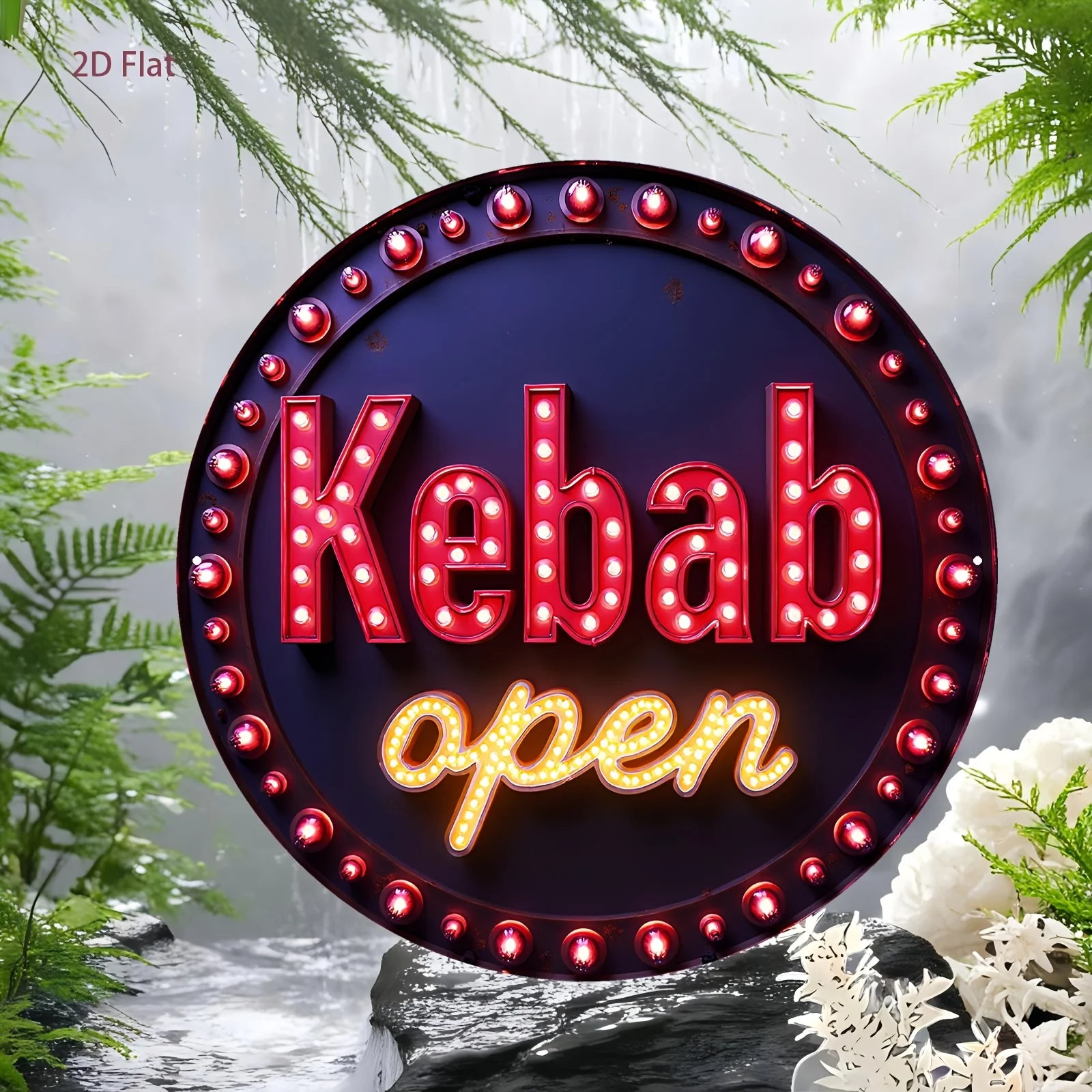 2D Flat, 2D Flat - 1 Vintage Aluminum Mutton Kebab Sign | 2D Flat Round Wall Hanging Decor, Perfect for Bar Decoration, Restaura