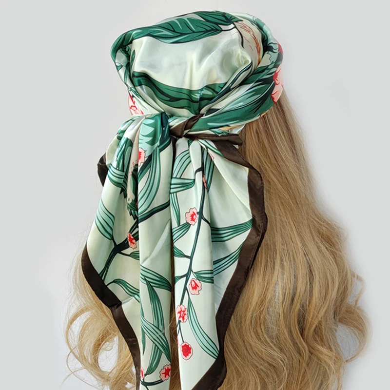 90*90cm Silk Scarf Women Print Hair Neck Square Office Ladies Shawl Bandanna Muslim Hijab Handkerchief Muffler Foulard female