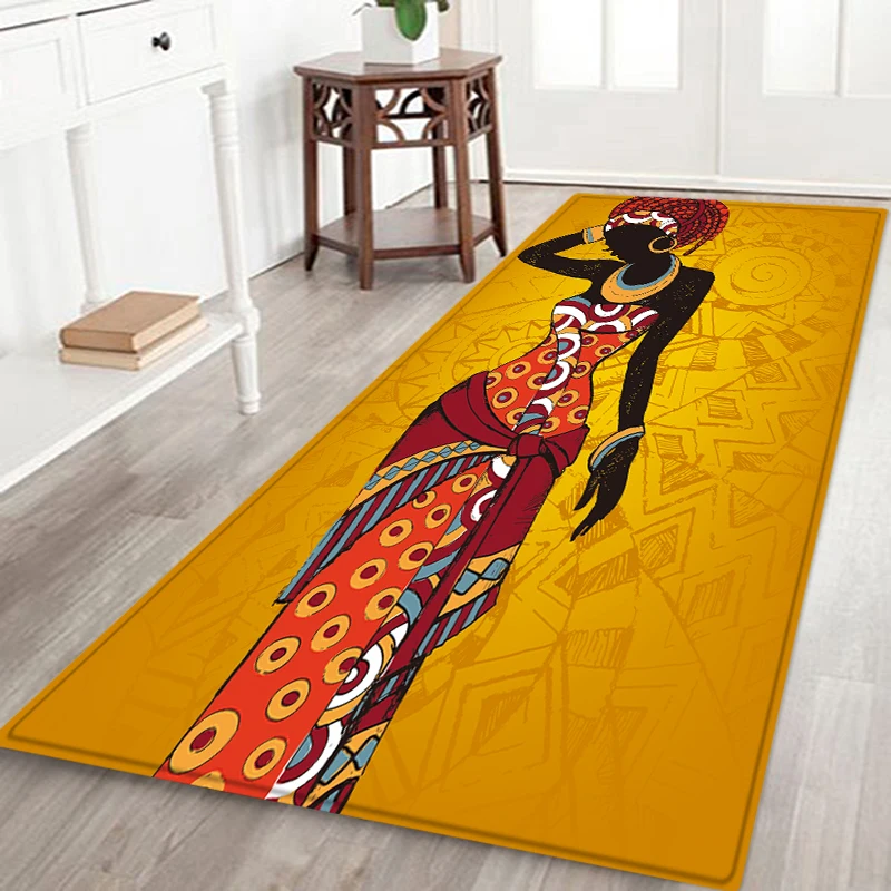 Ethnic Style Carpets for Living Room Bedroom Traditional African Woman Pattern Area Rugs Polyester Home Decoration Kitchen Mat