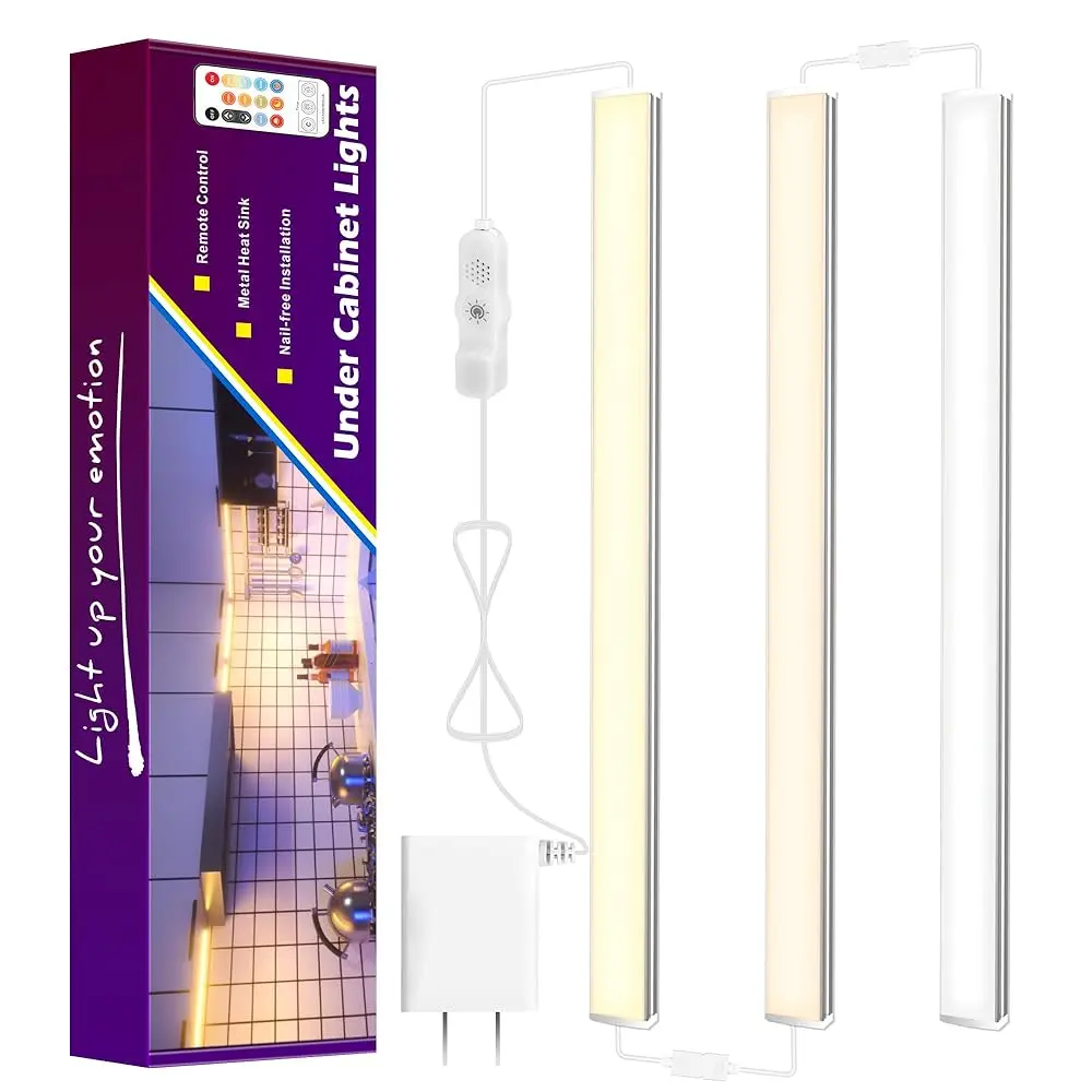 

Under Cabinet Lights Plug In, 3 Pcs 12 H Multi-Color Under Cabinet Lighting, Super Bright Under Counter Lights For Kitchen,