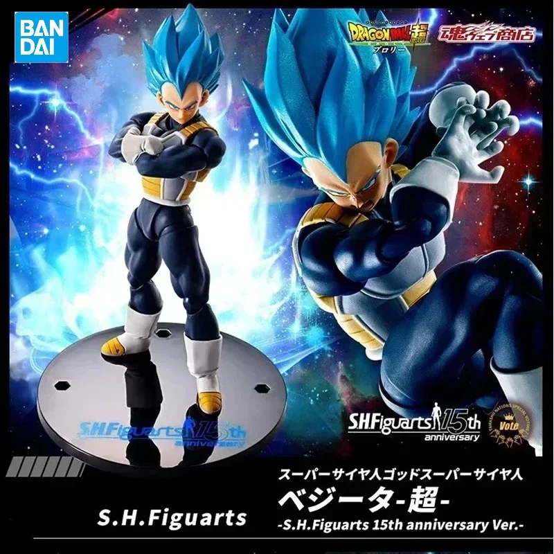 

Bandai Original Dragon Ball SHF Saiyan God Vegeta Blue Red Hair15th Anniversary Ver PVC Anime Action Figure Toys Gifts In Stock