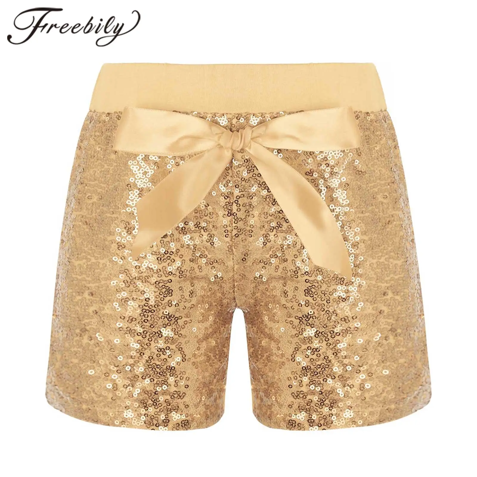 

Kids Boys Girls Jazz Dance Shorts Dancewear Princess Bowknot Sparkling Sequins Boxer Shorts for Birthday Party Dressy Costumes