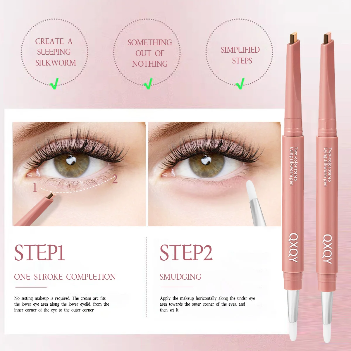 QXQY Tweekleurige zijderupspen verheldert en gemakkelijk te stomp Dubbelkoppige, niet-trekkende zijderupspen