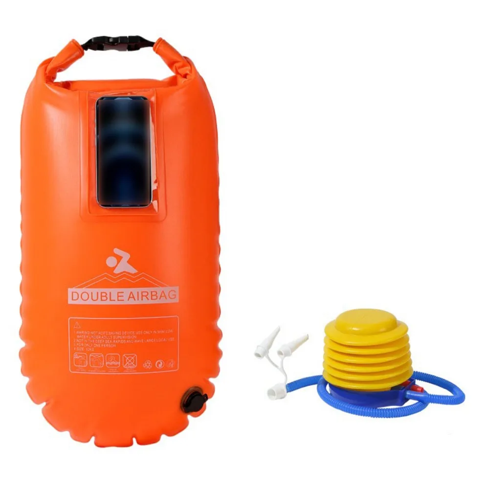 Double Air Bag Inflatable Swimming Buoy Bag Highly Visible Touch Screen Phone Bag Swim Safety Float Thickened with Inflator Pump