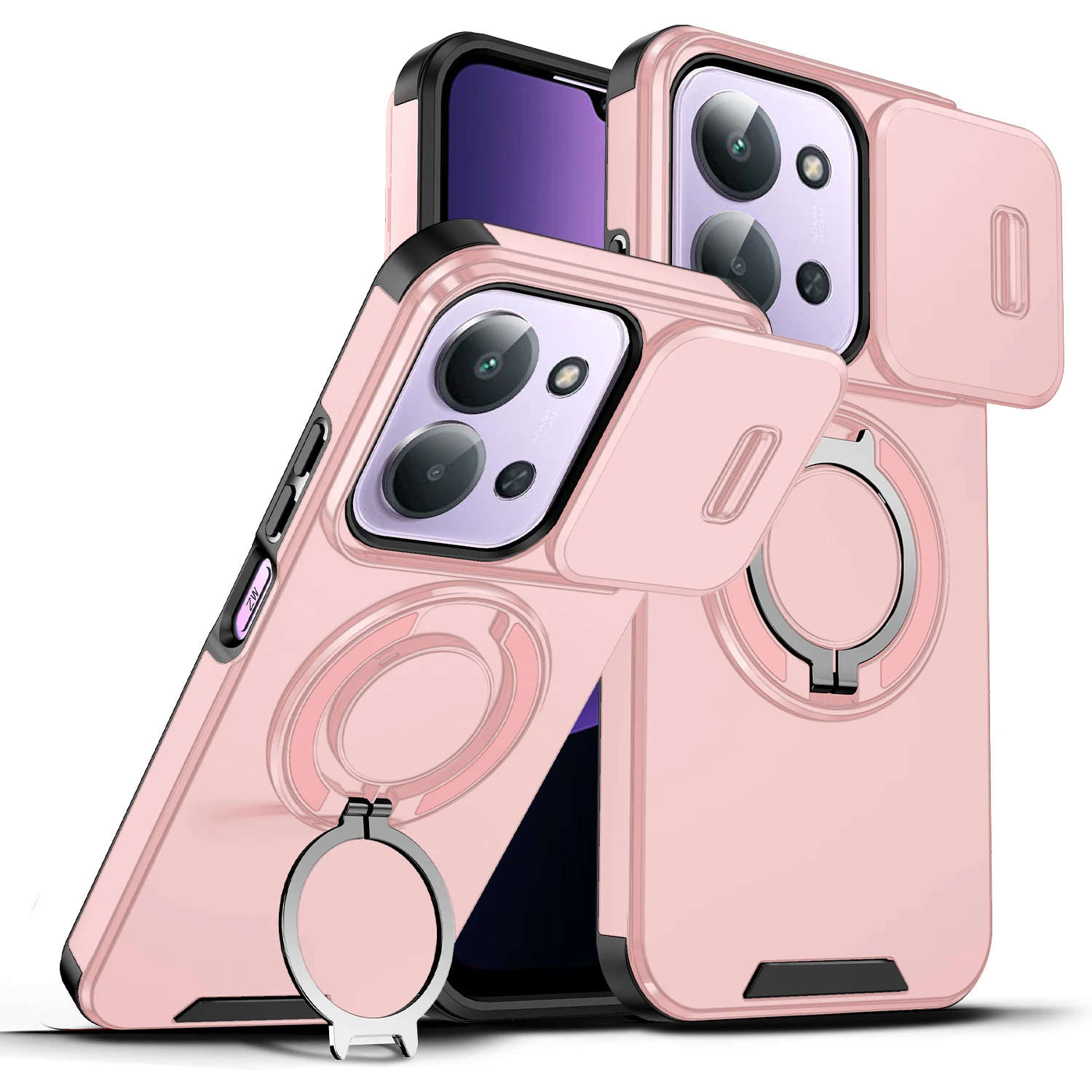 

Sliding Camera Lens Protection Armor Phone Case For Redmi 15C 5G 360° Rotate Ring Holder Kickstand Shockproof Back Cover