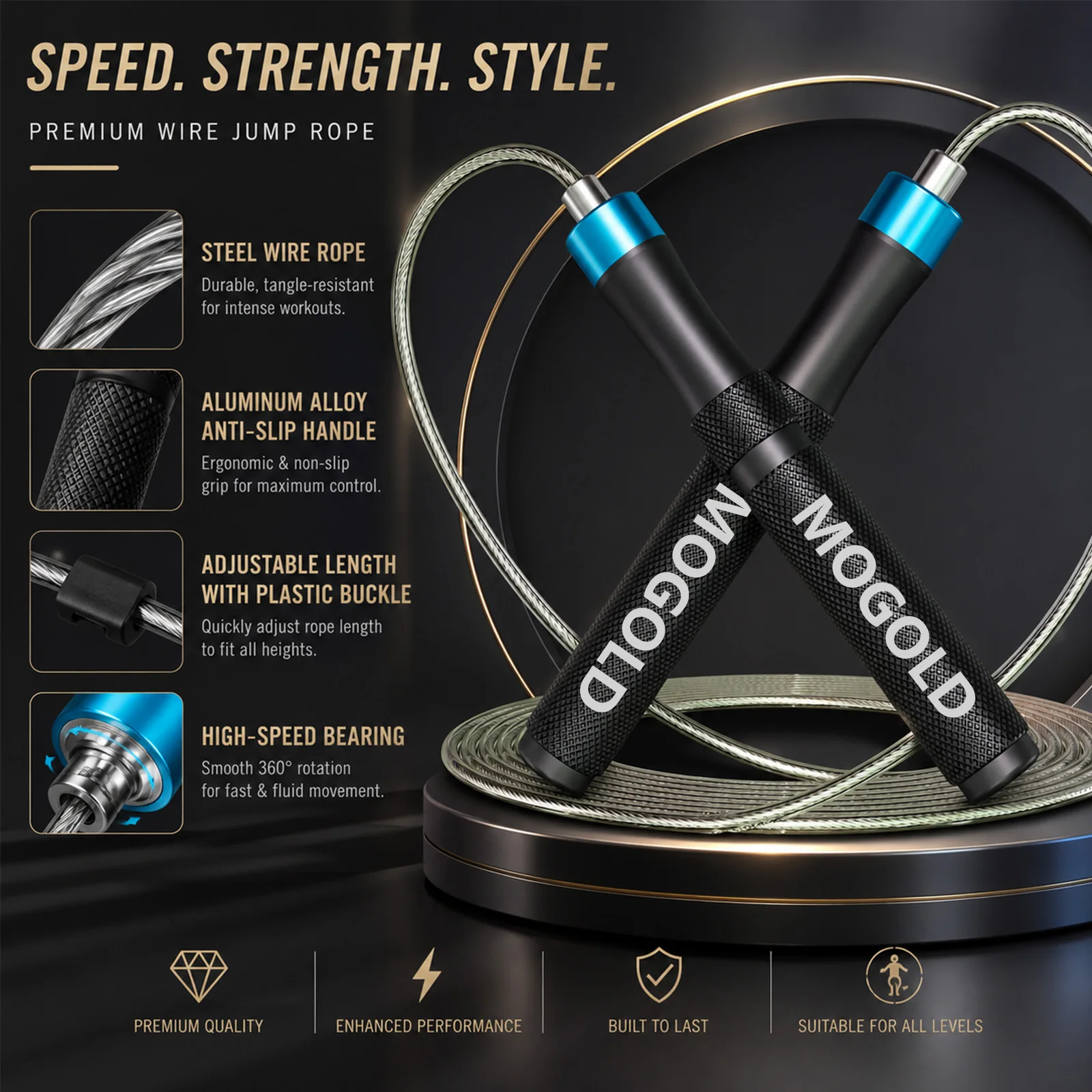 Verstellbares Springseil für Speed Skipping-Übungen, Gewichtsverlust, Fitness, Damen, Herren und Kinder, Seila-Länge, Stahlseile mit Lagern