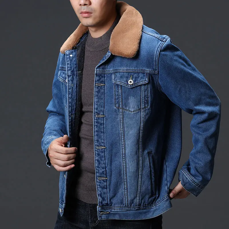 Men's Winter Warm Jean Jackets and Coats Fleece Lined Thick Thermal Denim Jacket Outerwear for Male Clothing Large Size 6XL E713