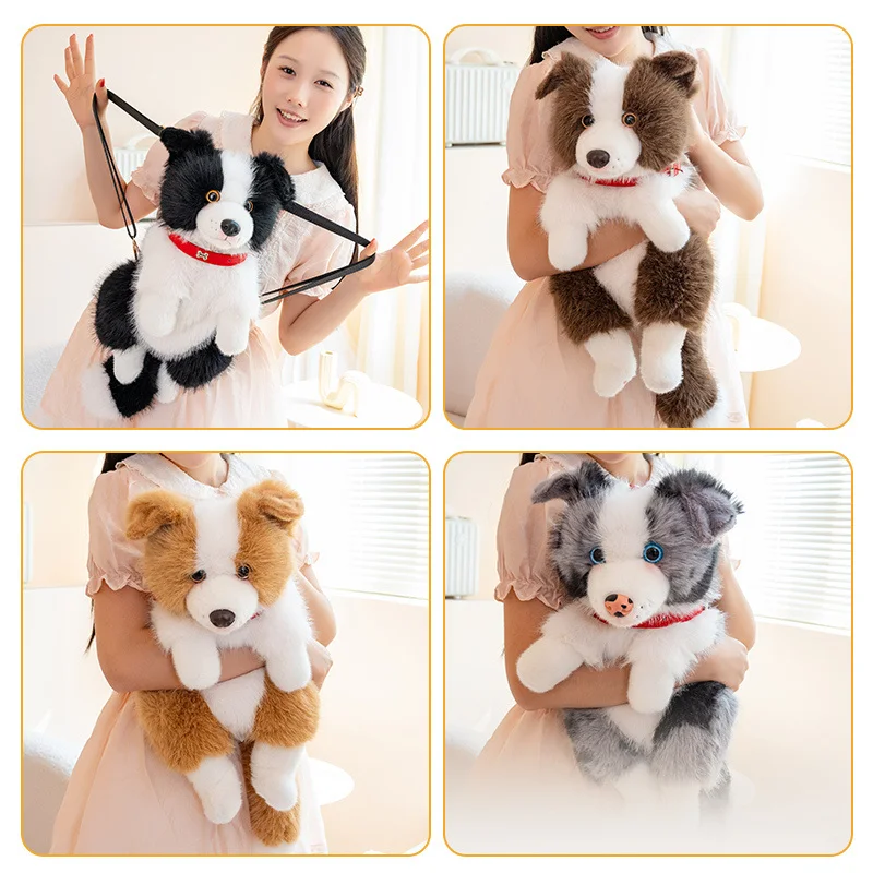 New Cute Lifelike Border Collie Plush Toys Backpack Soft Bag Shepherd Dog Funny Doll Puppy Doll Children Xmas Birthday Gifts