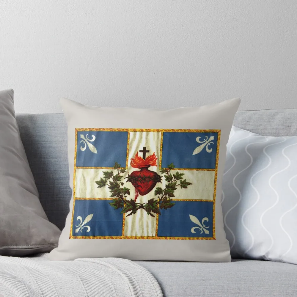 Quebec flag drapeau Québec Patriote Carillon Sacré-C?ur Christian Catholic old vintage edition with fleurs de lys H Throw Pillow