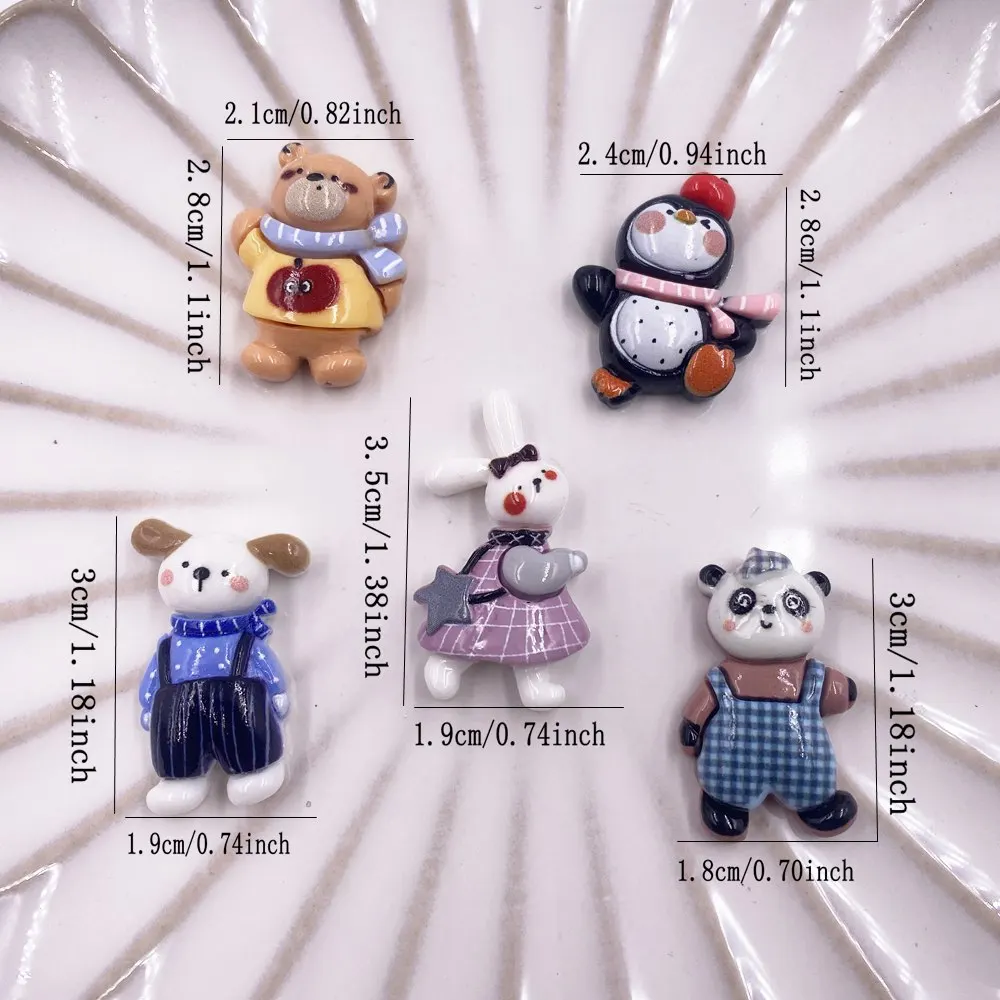 10PCS Resin Colorful Cute Panda Rabbit Bear Penguin Dog Flat back Stone Cartoons Scrapbook Figurine DIY Decor Accessories Crafts