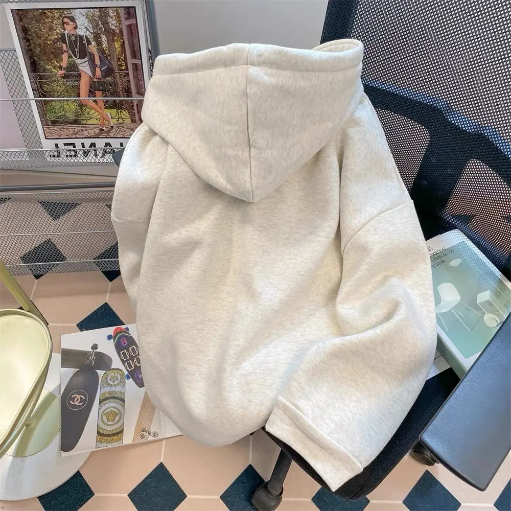 Hooded Hoodies Zip Up Clothes For Autumn Women Round-Neck Harajuku Couple Stylish Skateboard Pocket Knit Fabric Stretch Y2K