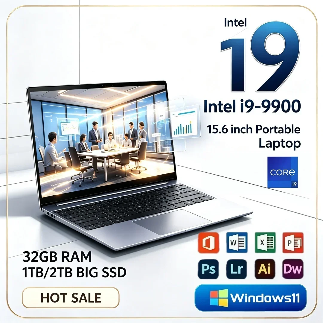 15.6 Inch Hot Sale Sleek Portable Ultra Slim Laptop Intel i9‑9900 16GB/32GB RAM 1TB/2TB Big SSD Windows11 Notebook Study Office