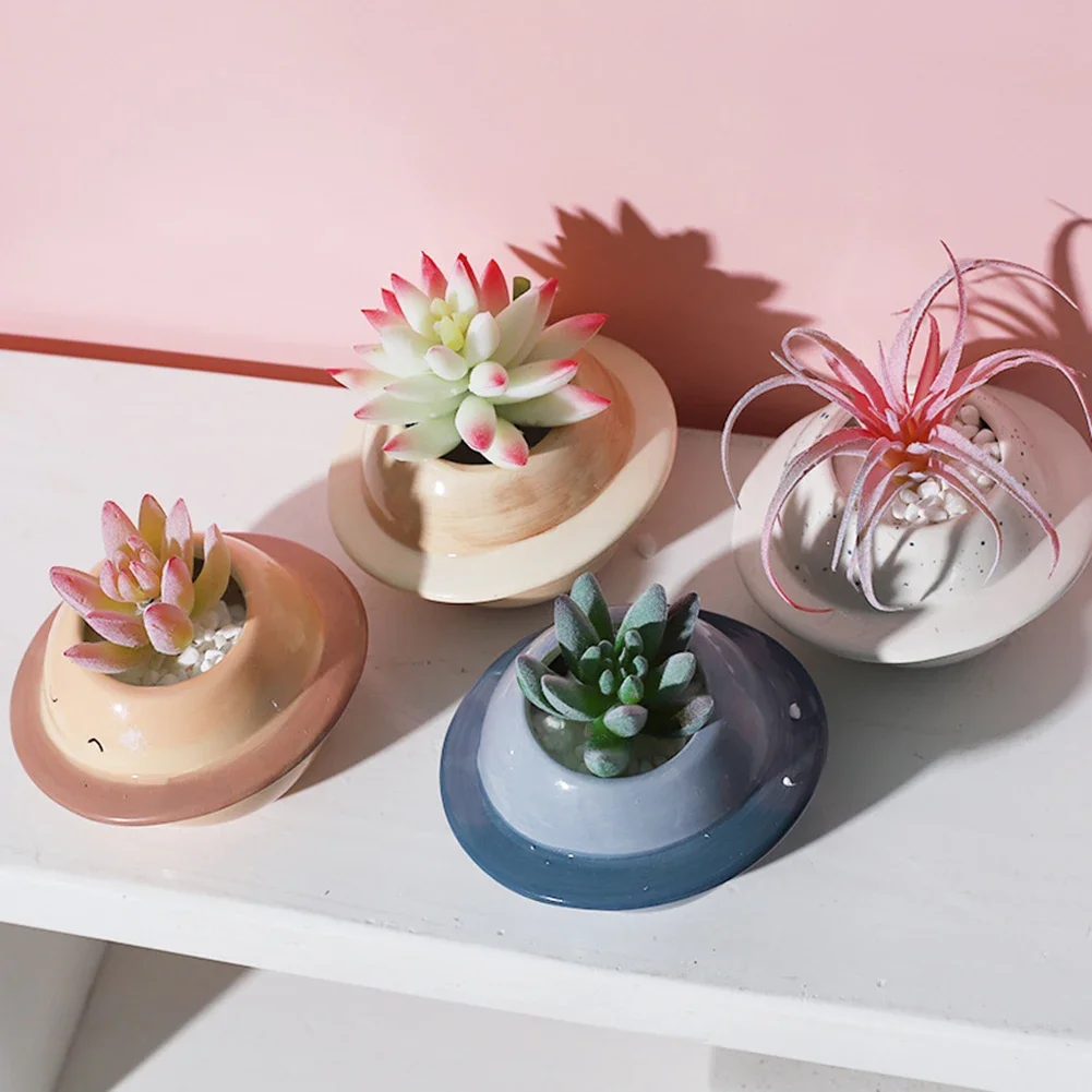 Mini Planet Shape Ceramic Small Plants Cactus Succulent Bonsai Flower Pot Creative Desktop Balcony Yard Decor Potted 12x5x7.5cm