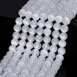 4 6 8 10mm White Cat Eyes Stone Bead Round Loose Spacer Smooth Bead For Jewelry Making Diy Necklace Bracelet Accessory Findings