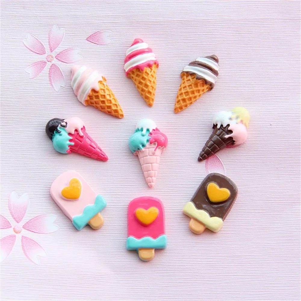 Ice cream001 5pcs Cone Refrigerator Sticker Accessories DIY Cute Cream Phone Case Bags Resin Jewelry Accessories Girls Child