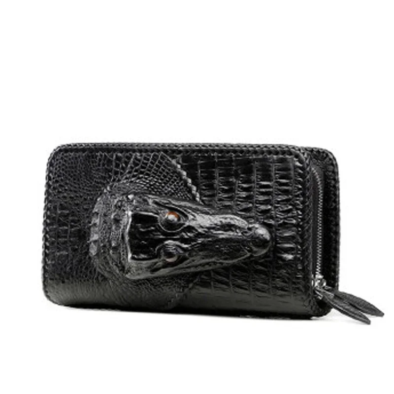 

VVBrown crocodile male handbag business crocodile head Hand caught leisure double zipper men clutch