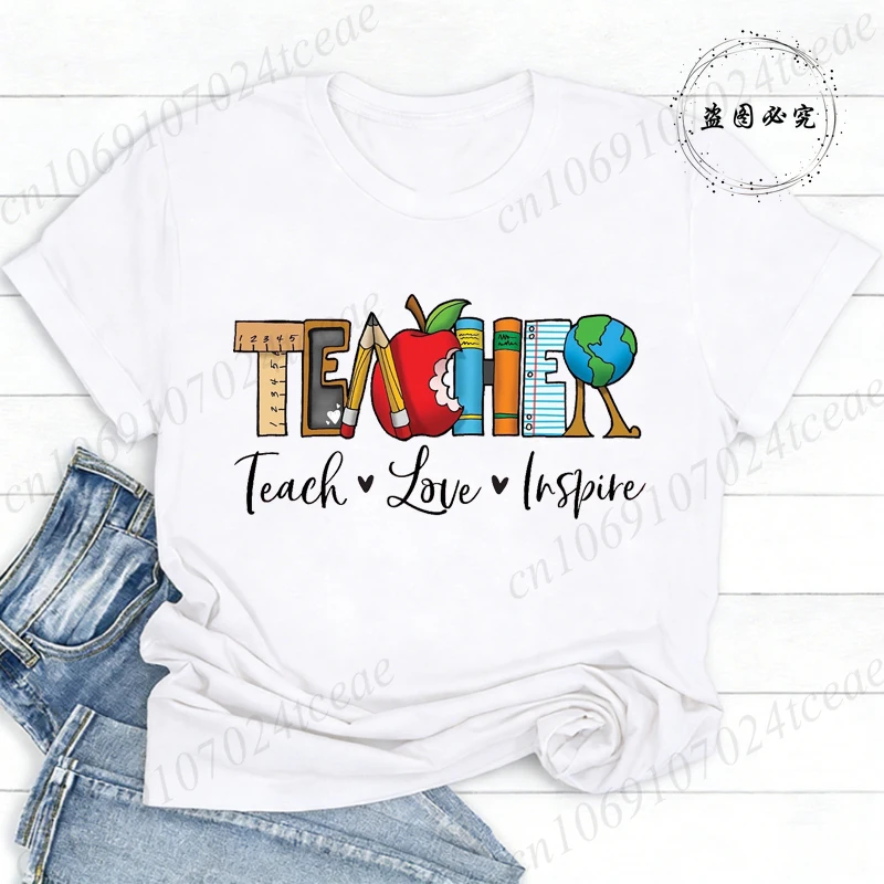 Inspirational Teacher T-Shirts, Teach Love Inspire Shirt, Back To School T-Shirts,Teacher Appreciation Shirt,short Sleeve Tees