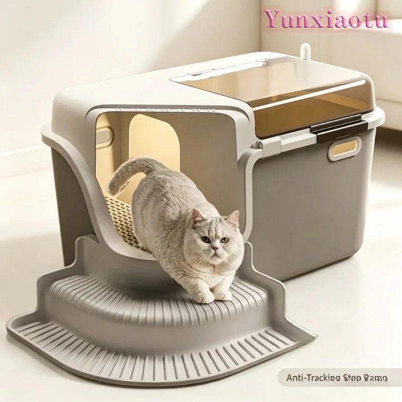 Corridor Full Enclosed Cat Litter Box Flip Lid High Wall Anti-Splash Deodorizing Odor Block Large Cat Potty Toilet Box