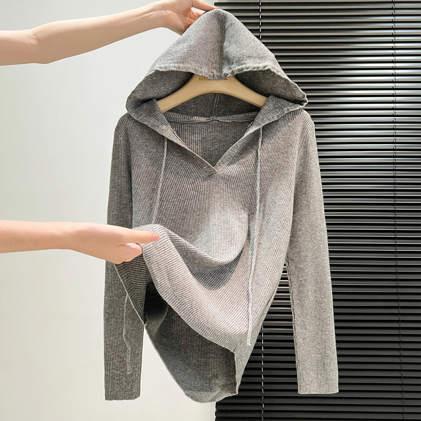 

Hooded Knitted Women's Autumn/Winter New Style Slim Fit Soft Sticky Sweater Bottom Shirt Women's Interior