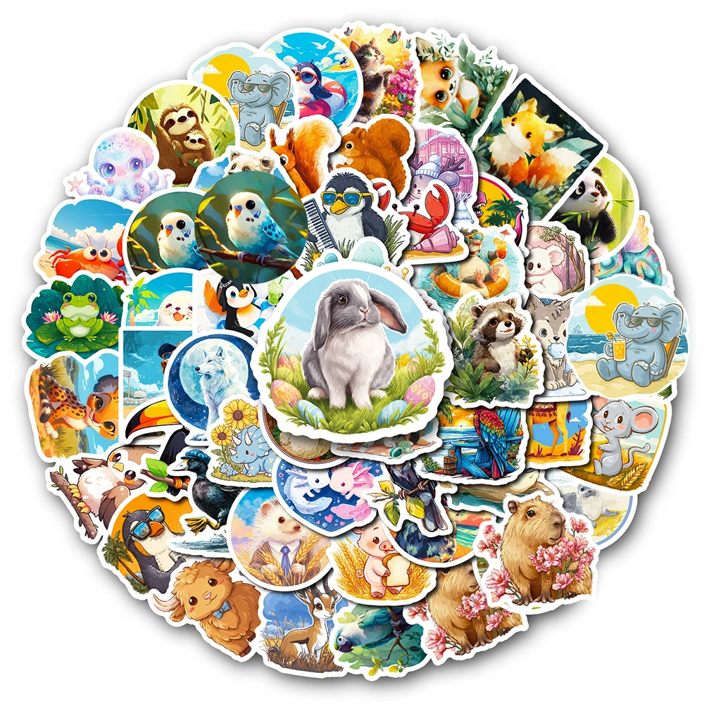 10/30/56 pçs dos desenhos animados bonito animal mundo graffit adesivos engraçado decalque brinquedo diy mala telefone guitarra adesivo à prova dwaterproof água para o presente do miúdo
