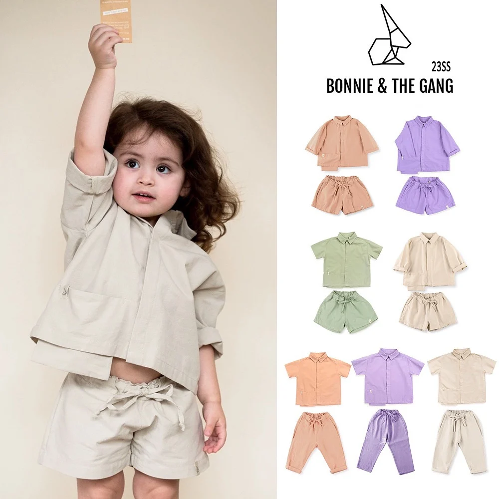 

Jenny&Dave 23 Summer New Children's Wear Same Style Colorful Short Sleeve Shorts Set Candy Boys and Girls Long Sleeve Pants for