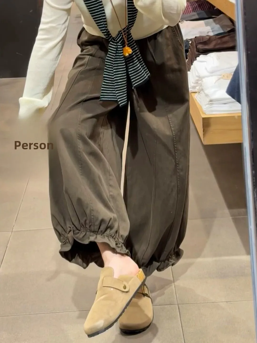 Cafe Brown Nine-Pocket Casual Pants Women's Summer New Loose High Waist Slimming Drapey Wide Leg Small Lantern Pants