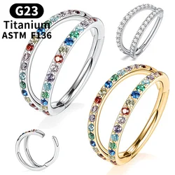G23 Titanium 16G Septum Nose Rings CZ Double Hoop Open Stack Daith Helix Tragus Cartilage Clicker Earring Conch Piercing Jewelry