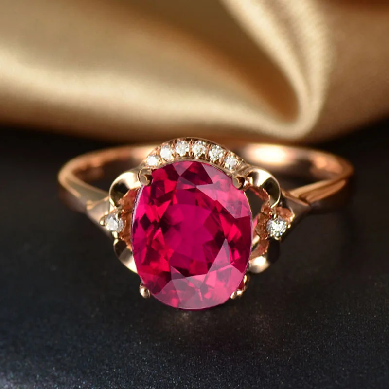 Europeu e americano de luxo pombo sangue rubi banhado 18k ouro rosa turmalina aberta para mulher anel ajustável