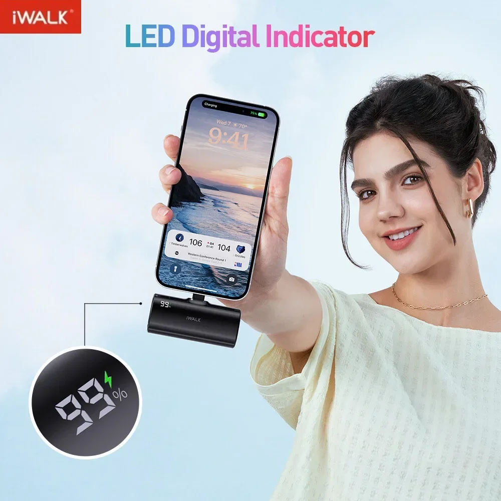 iWALK Capsule Power Bank Fast Charging 2-in-1 Interchangeable Dual Connector Suitable for For IPhone All Models Samsung S24/23